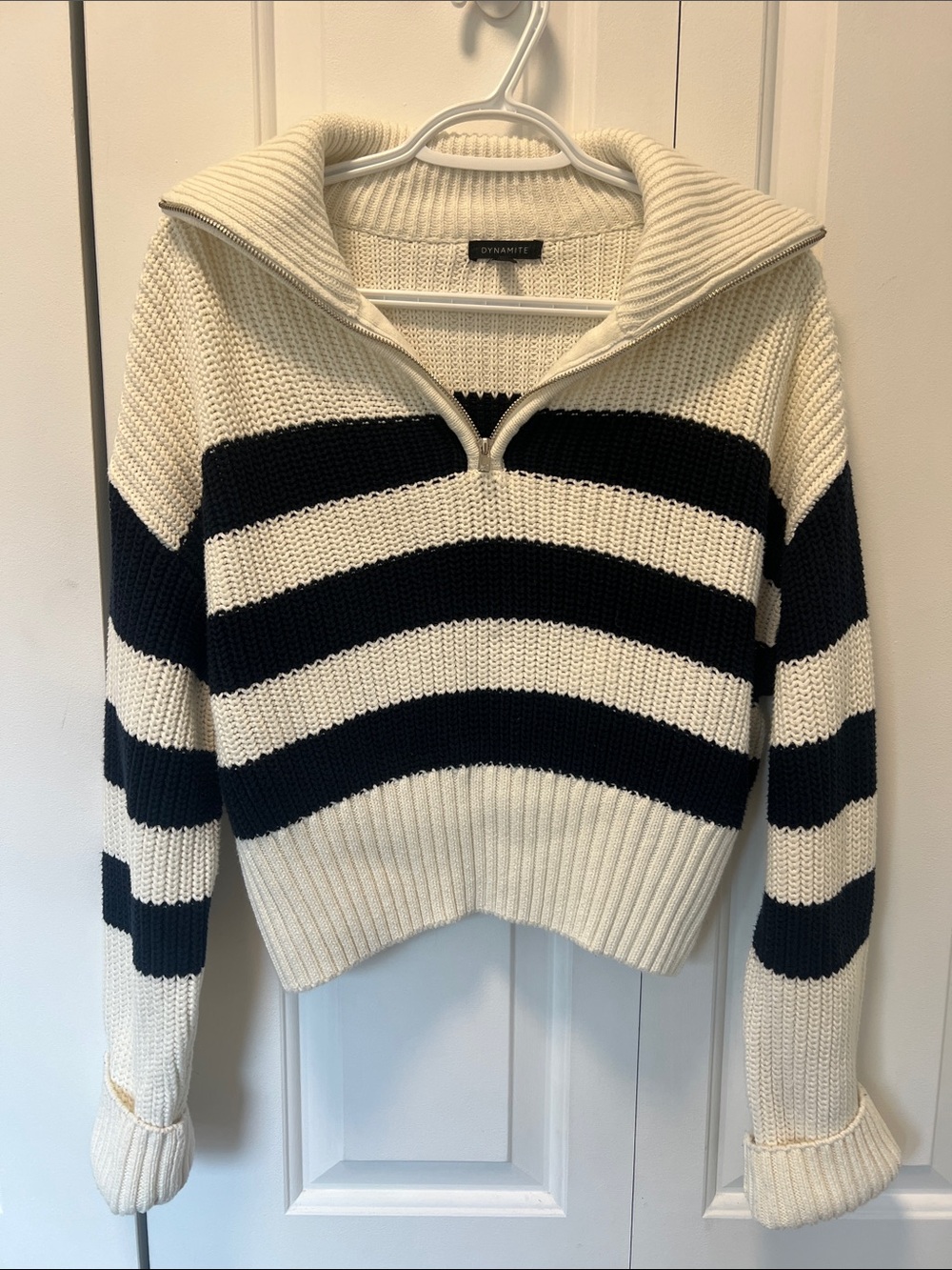 Dynamite Striped Quater-Zip Knit Sweater
